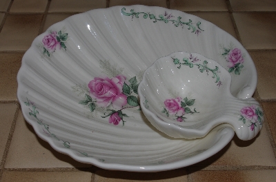 +MBA #2828-538   "Pink Clairemont Rose Shell Chip & Dip Ceramic Dish"