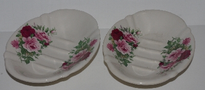 +MBA #2828-0157   "Set Of 2 Pink & Red Rose Crown Heritage Ceramic Soap Dishes"