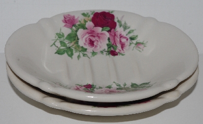 +MBA #2828-0157   "Set Of 2 Pink & Red Rose Crown Heritage Ceramic Soap Dishes"