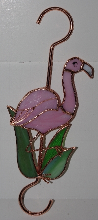 +MBA #2828-0114   "Copper Satined Glass Pink Flamingo Hook"