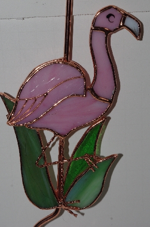 +MBA #2828-0114   "Copper Satined Glass Pink Flamingo Hook"
