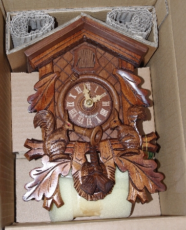 +MBA #2929-466    "2004 Hubert Herr Moving Squirrels Cuckoo Clock With Hand Carved Deer Head"