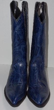 +MBA #2929-0111   "1990's Code West French Blue Hand Tooled Leather Cowboy Boots"