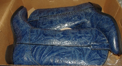 +MBA #2929-0111   "1990's Code West French Blue Hand Tooled Leather Cowboy Boots"