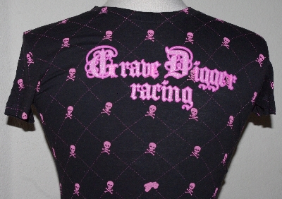 +MBA #2929-278  "Set Of 2 Womens Pink & Black Grave Digger Racing T-Shirts"