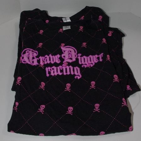 +MBA #2929-278  "Set Of 2 Womens Pink & Black Grave Digger Racing T-Shirts"