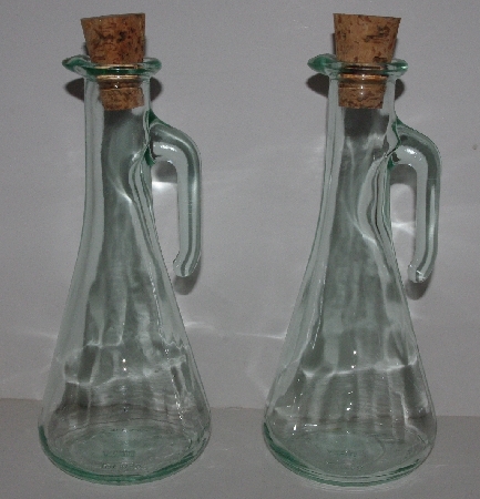 +MBA #3030-394   "2003 Set Of 2 Italian Made Green Sea Glass Cruets"