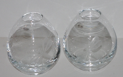 +MBA #3030-509   "Set Of 2 Krorno Glass Dragonfly Etched Egg Shaped Vases"