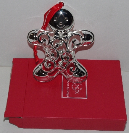 +MBA #3030-471    "Set Of 2 Silverplated Crystal Accent Lenox Gingerbread Man Ornaments"