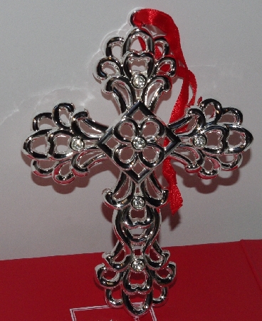 +MBA #3030-449   "Lenox Set Of 2 Crystal Accent Sliver Plated Cross Ornaments"