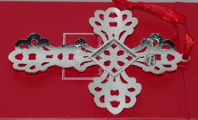 +MBA #3030-449   "Lenox Set Of 2 Crystal Accent Sliver Plated Cross Ornaments"