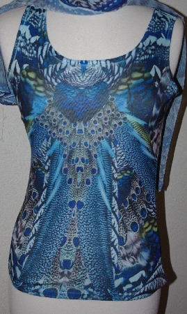 +MBA #3030-0120  "One World Teal Printed Chiffon Top With Matching Knit Tank"