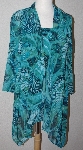 +MBA #3030-0111  "Kate & Mallory Teal Printed Chiffon Roll Tab Sleeved Cascade Cardigan & Knit Tank Set"