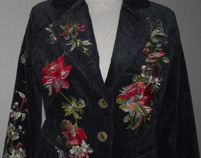 +MBA #2929-0001    "Paparazzi Black Embroidered Floral Butterfly Corduroy Blazer"