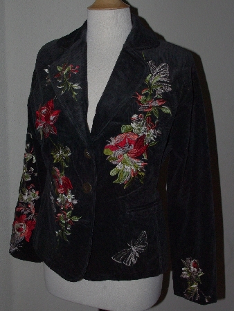 +MBA #2929-0001    "Paparazzi Black Embroidered Floral Butterfly Corduroy Blazer"