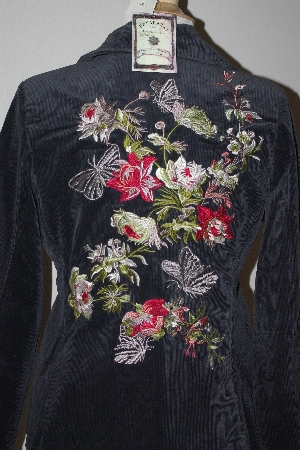 +MBA #2929-0001    "Paparazzi Black Embroidered Floral Butterfly Corduroy Blazer"