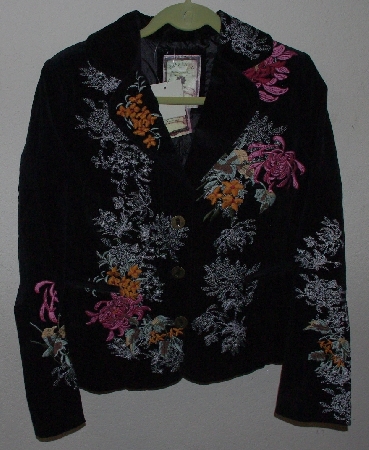 +MBA #3030-0029  "Paparazzi Black Embroidered Floral Vine Corduroy Blazer"