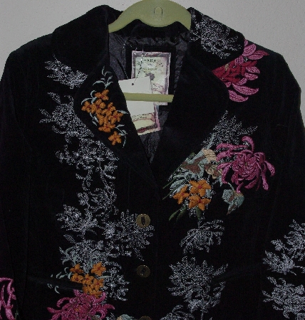 +MBA #3030-0029  "Paparazzi Black Embroidered Floral Vine Corduroy Blazer"