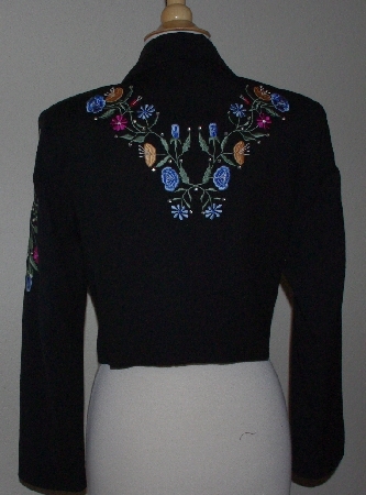 +MBA #3030-0050  Manuel Collection Black Gaberdine Floral Embroidered Short Jacket"