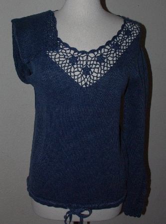 +MBA #3030-354   "Newport News Blue Tie Bottom Knit Sweater"