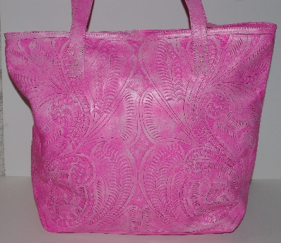 +MBA #3030-0097  "Labrado Pink  Leather Hand Tooled Distressed Double Handle  Large Tote Bag"