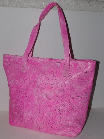 +MBA #3030-0097  "Labrado Pink  Leather Hand Tooled Distressed Double Handle  Large Tote Bag"