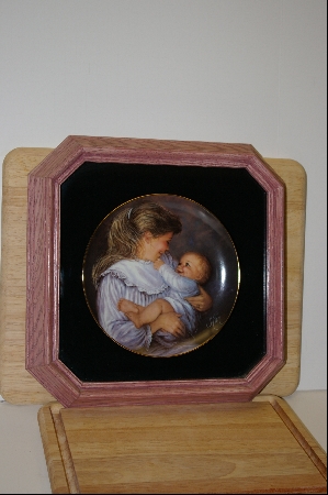 +MBA #8-200  "1988 "Once Upon A Smile" By Artist Sue Etem With Matching Pink Stained Glass Faced Oak Frame