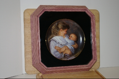 +MBA #8-200  "1988 "Once Upon A Smile" By Artist Sue Etem With Matching Pink Stained Glass Faced Oak Frame