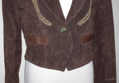 +MBA #3131-0661    "Cripple Creek Brown Suede & Leather Trim Embellished Jacket"