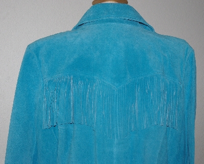 +MBA #3131-0810   "Bagatelle Turquoise Blue Suede Fringe Jacket"