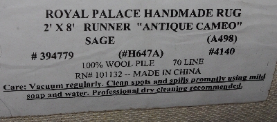 +MBA #3232-138   "Royal Palace Sage Green  Antique Cameo 2' X 8' Wool Runner"