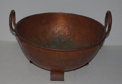 +MBA #3232'-0144   "Large Vintage Copper Bowl With Handles & Feet"