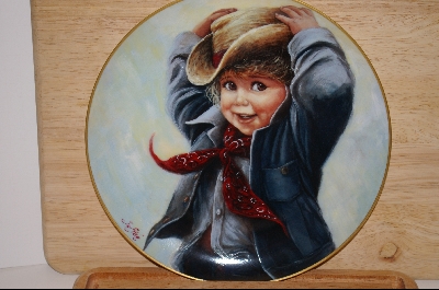 +MBA #5-051  "1985 "Jed" By Artist Sue Etem Also Comes With a Round 13" Solid Oak Plate Frame