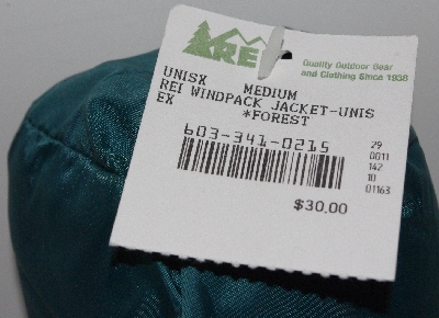 +MBA #3232-344   REI Unusex Forest Green Wind Pack Jacket With Storage Bag"
