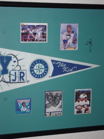 +MBA #3232-184   "1990's Framed Ken Griffey Jr.  Autographed Pennant & Baseball Cards"+