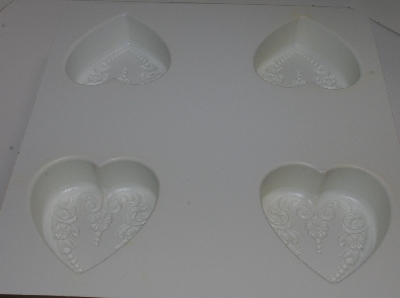 +MBA #3333-502   "Set Of 3 Fancy Heart 4 Part White Plastic Soap Molds"