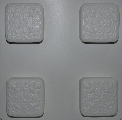 +MBA #3333-575  "Set Of 2 Fancy Square 4 Part White Plastic Soap Molds