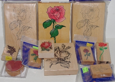 +MBA #3434-224   " 1990's Set Of 10 Rose Rubber Stamps"