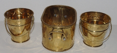 +MBA #3434-0151   "1990's Set Of 3 Planter & Two Brass Mini Buckets"
