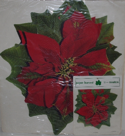 MBA #3434-652  " 1990's Paper Harvest 24 Piece Red Poinsettia Place Mat & Coaster Set"
