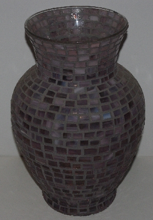 +MBA #3535-980   "Hand Done Rose Quartz Colored Glass Mosiac Vase"