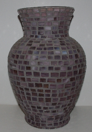 +MBA #3535-980   "Hand Done Rose Quartz Colored Glass Mosiac Vase"