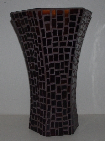 +MBA #3535-935   "Hand Done Smokey Brwon Glass Mosiac Vase"
