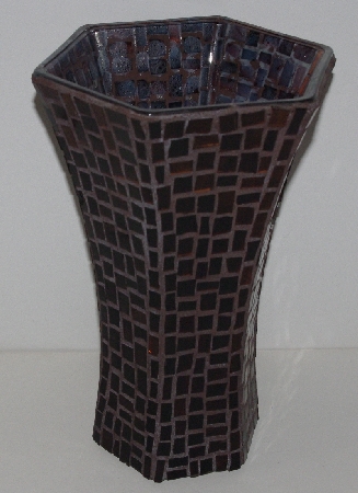 +MBA #3535-935   "Hand Done Smokey Brwon Glass Mosiac Vase"