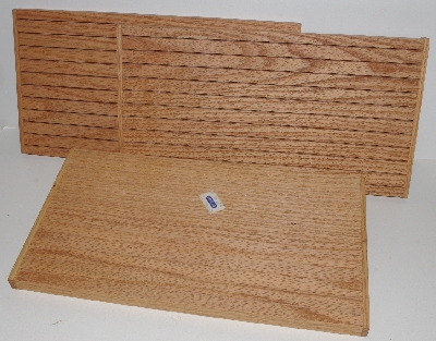 +MBA #3535- 887   "1998 Set Of 3 Solid Oak Slotted Earring Display Trays"