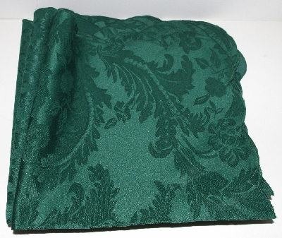 +MBA #3535-634   "Kensington Jacquard Dark Green Teflon Protected 60 X 120 Tablecloth With 8 Matching Cloth Napkins"