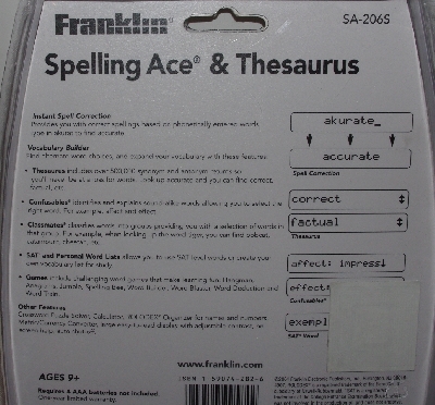 +MBA #3535-425   "2004 Franklin Spelling Ace & Thesaurus # SA-206S"