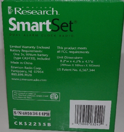 +MBA #3535-435   "Emerson Research Smart Set #CKS2235B Dual Alarm Clock Radio"