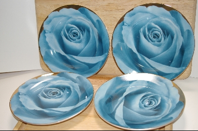 +MBA #4-117  Set Of 4 Porceline Blue Rose Desert Plates