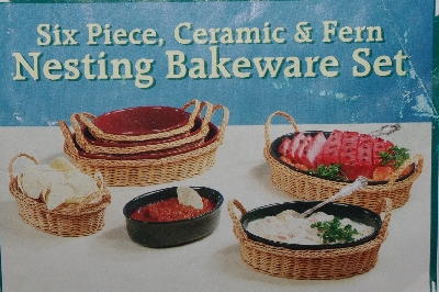+MBA #3535-513   "Six Piece Ceramic & Fern Nesting Bakeware Set"